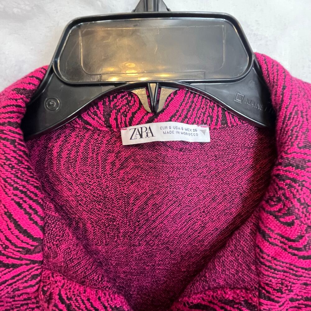 Zara pink zebra print button front blouse cropped extra long sleeves size small